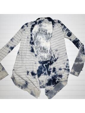 Scrapbook Tie Dye Cardigan Open Front Lightweight Blue White Striped XS